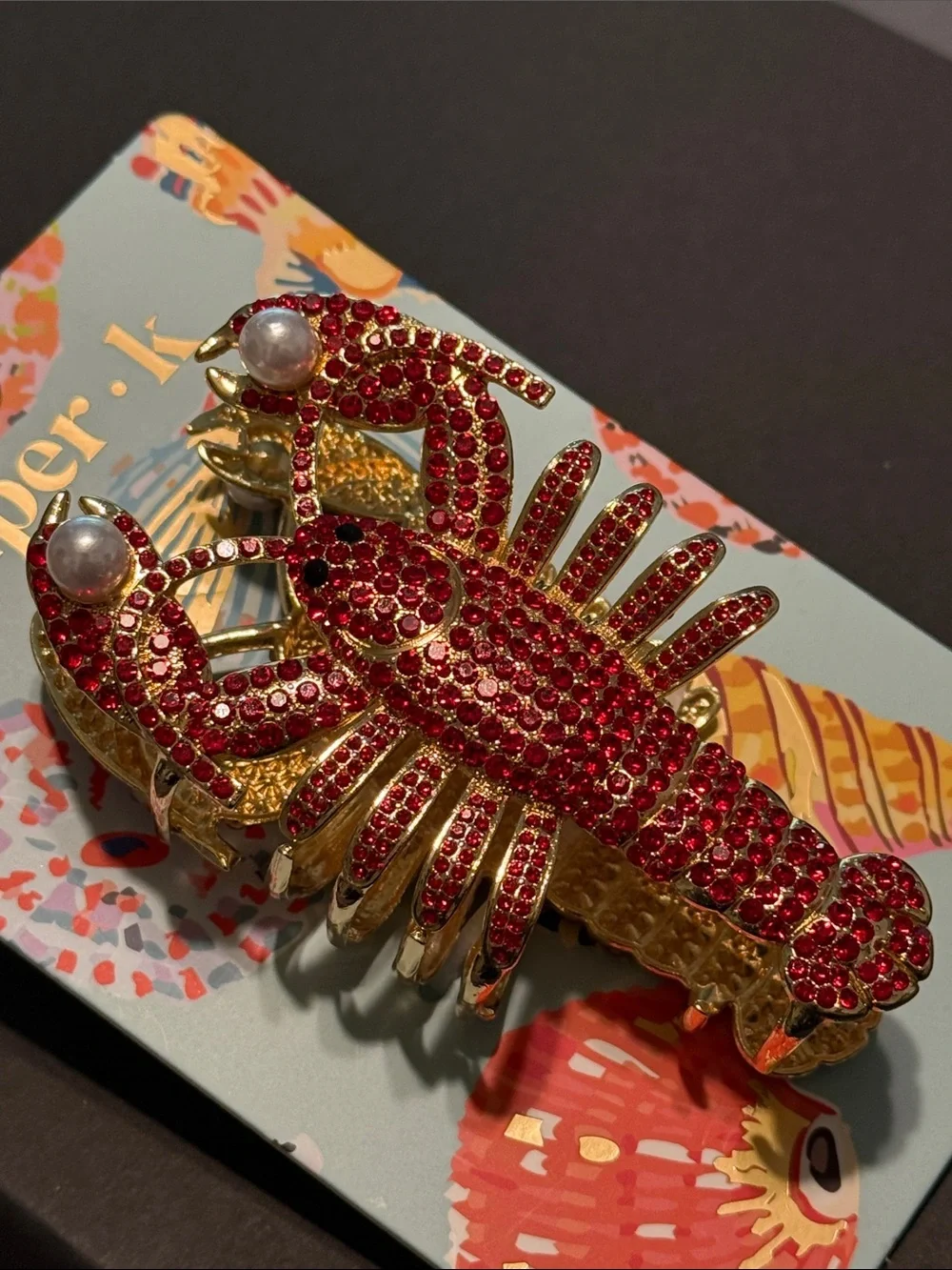 Piper•k Sparkly Red Crystal and Gold Lobster Hair Clip
